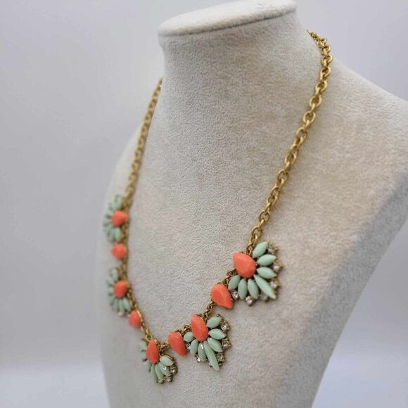 J Crew Factory Orange Light Green Resin Crystal Necklace - Picture 3 of 7